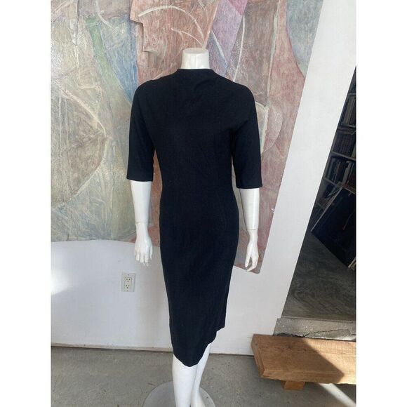 Vintage S. Eisenberg Dress California Black Wool Wiggle Small / Medium Sheath - Picture 2 of 9
